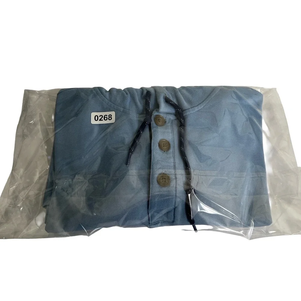 Hawke & Co Outfitter Mens Blue Henley Hoodie Long Sleeve Shirt HSW2871 L